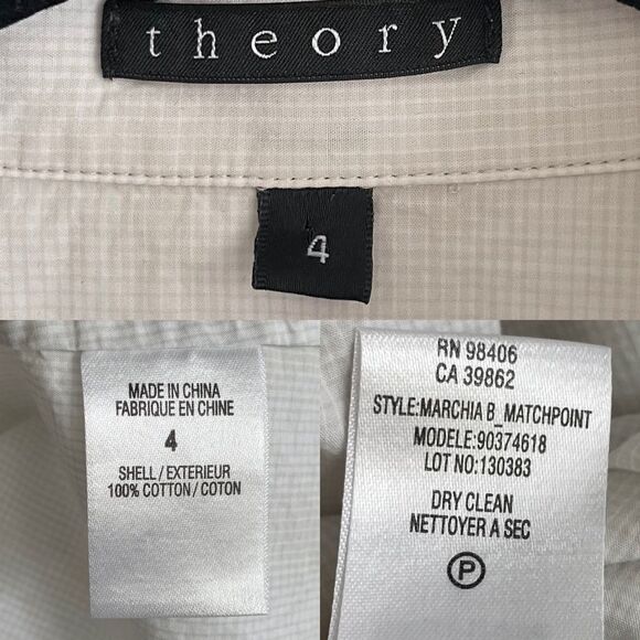 THEORY Cotton Button Front Long Sleeve Mini Shirtdress White Tan 4 - Picture 13 of 13